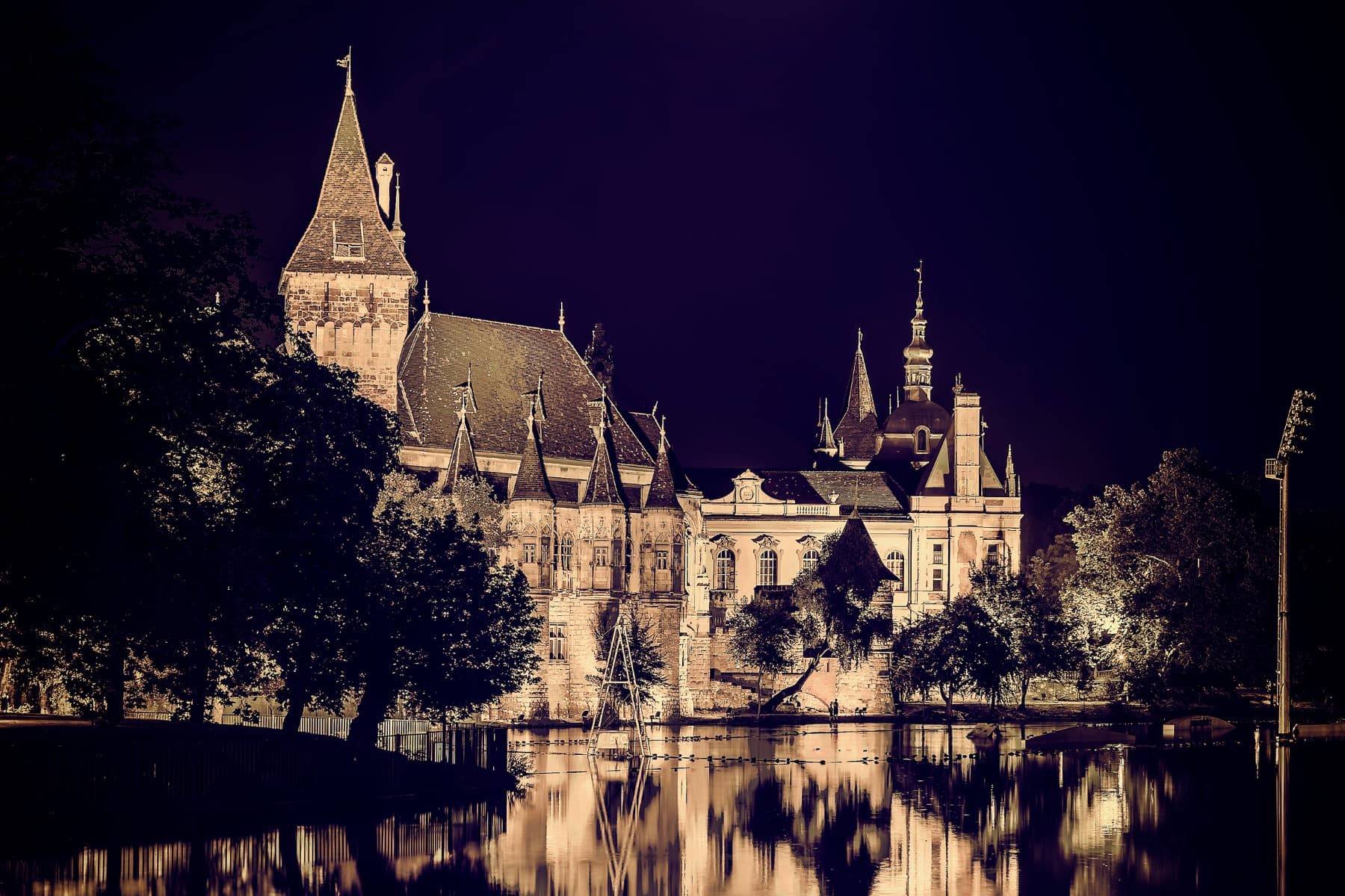 El Castillo Vajdahunyad de noche