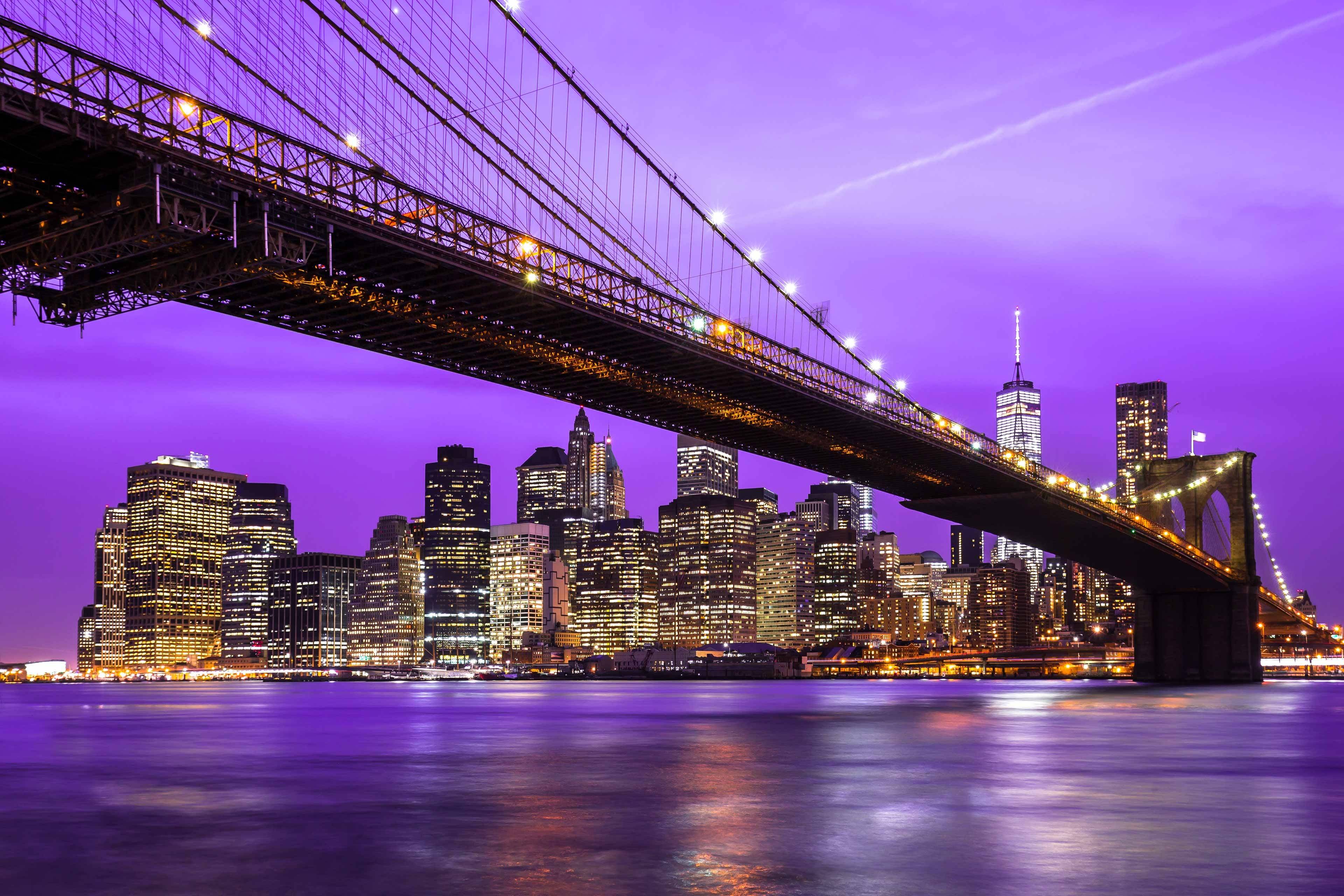 puente de brooklyn nueva york de noche